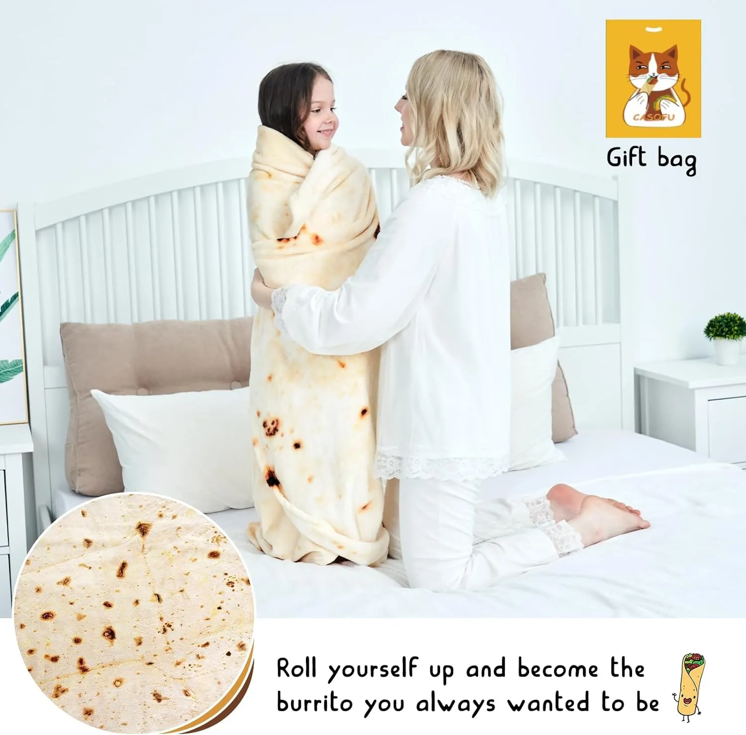 Burritos Tortilla Blanket – soft beige tortilla print