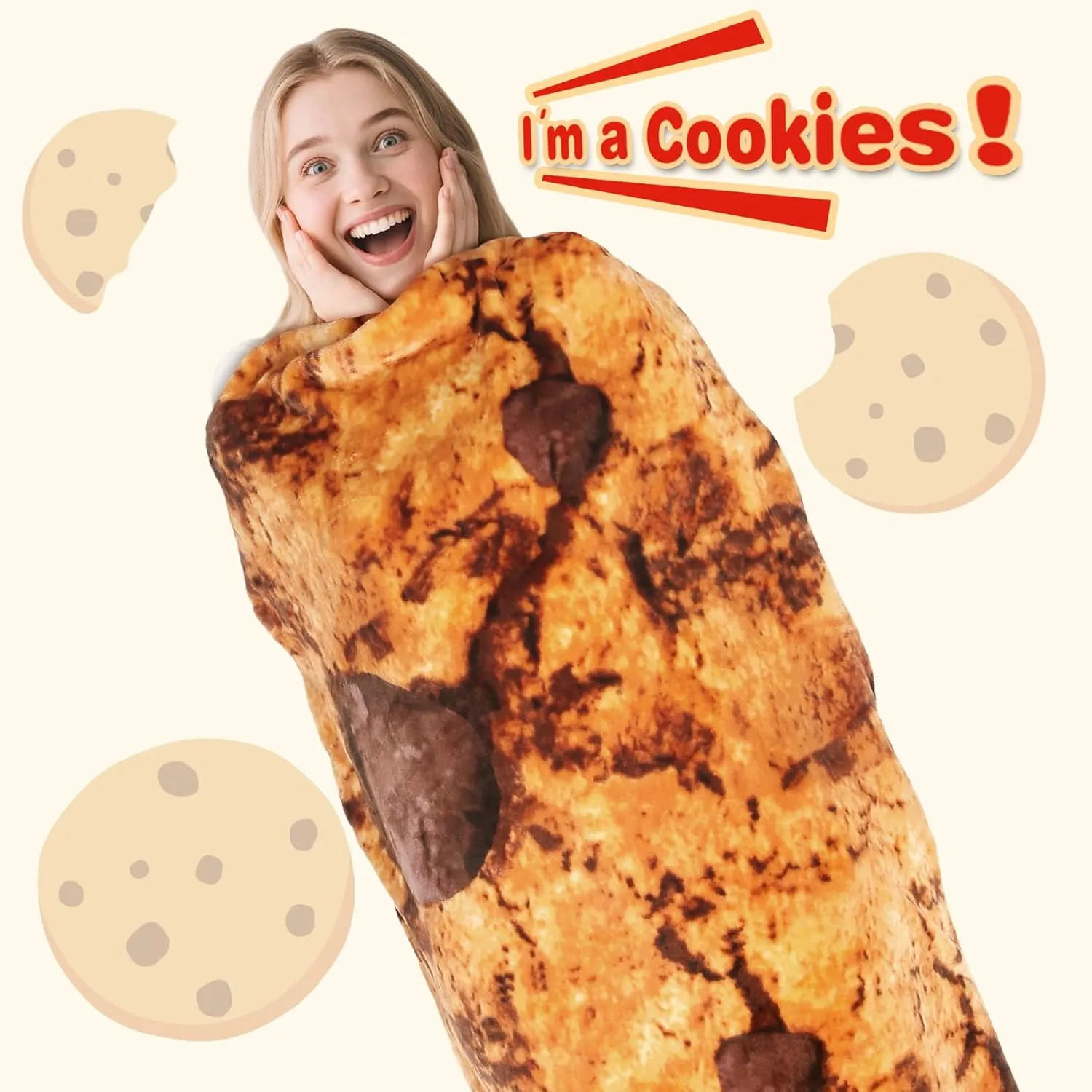 Casofu cookie blanket printed like a giant chocolate-chip cookie