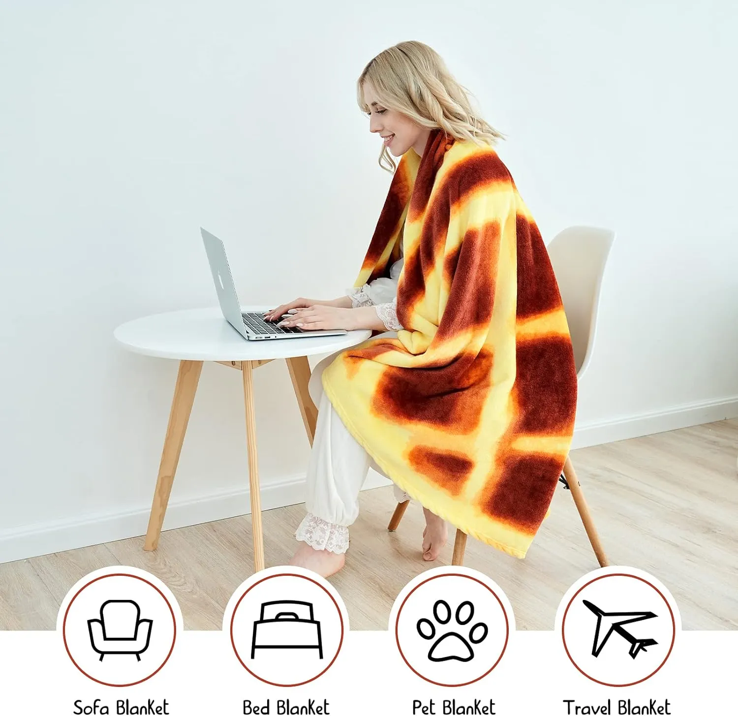 Giant waffle blanket showing the golden waffle-grid print